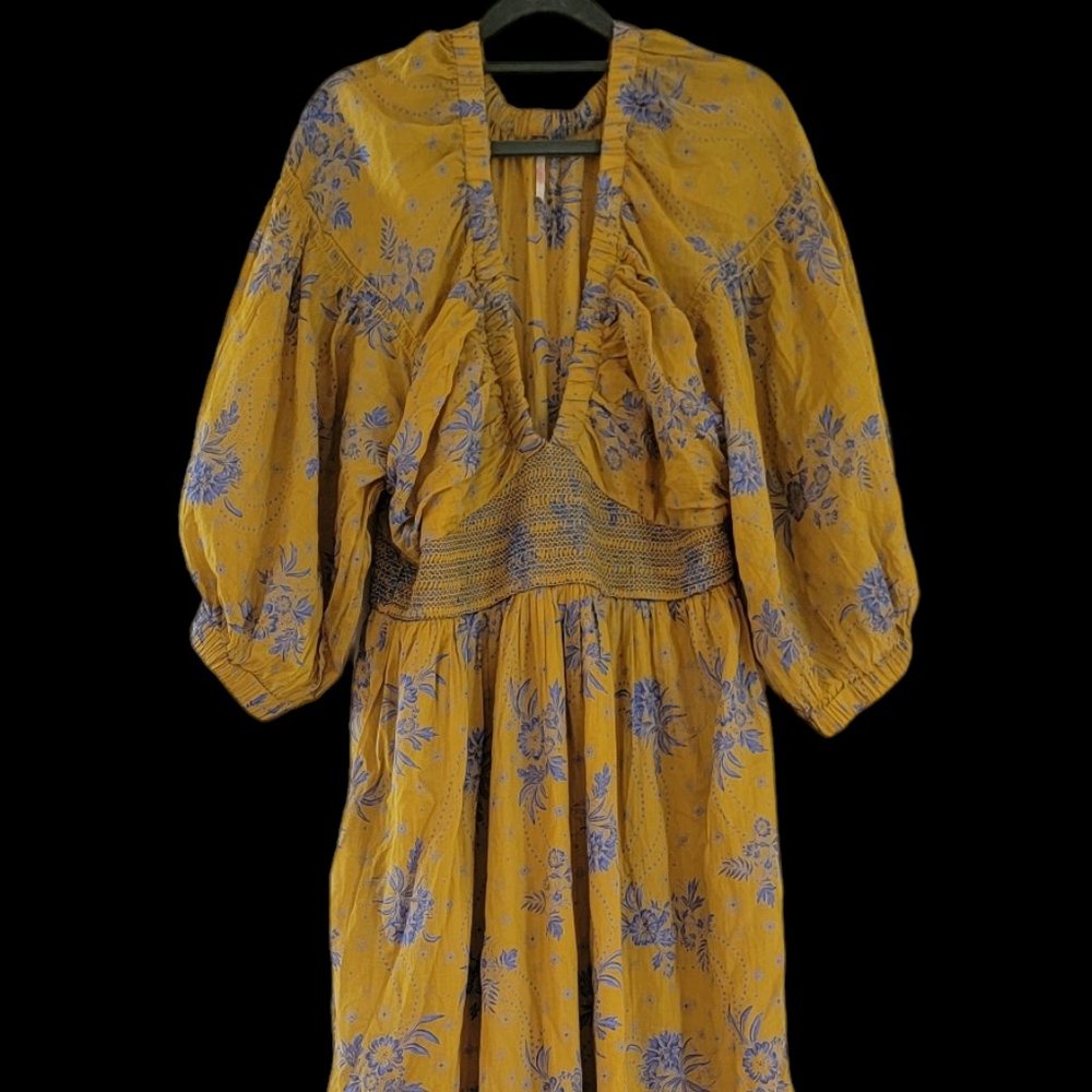 Free People Yellow and Purple Floral Maxi Dress